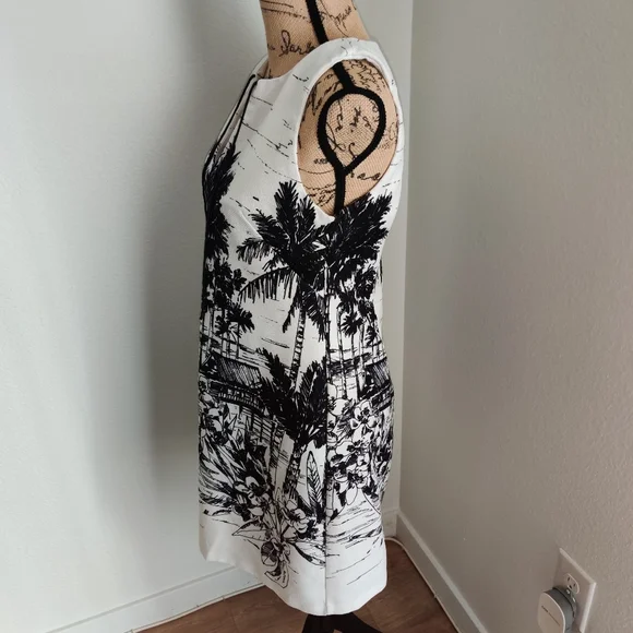🤍 🌴Black & White len fabric with Palms print dress - Picture 9 of 12